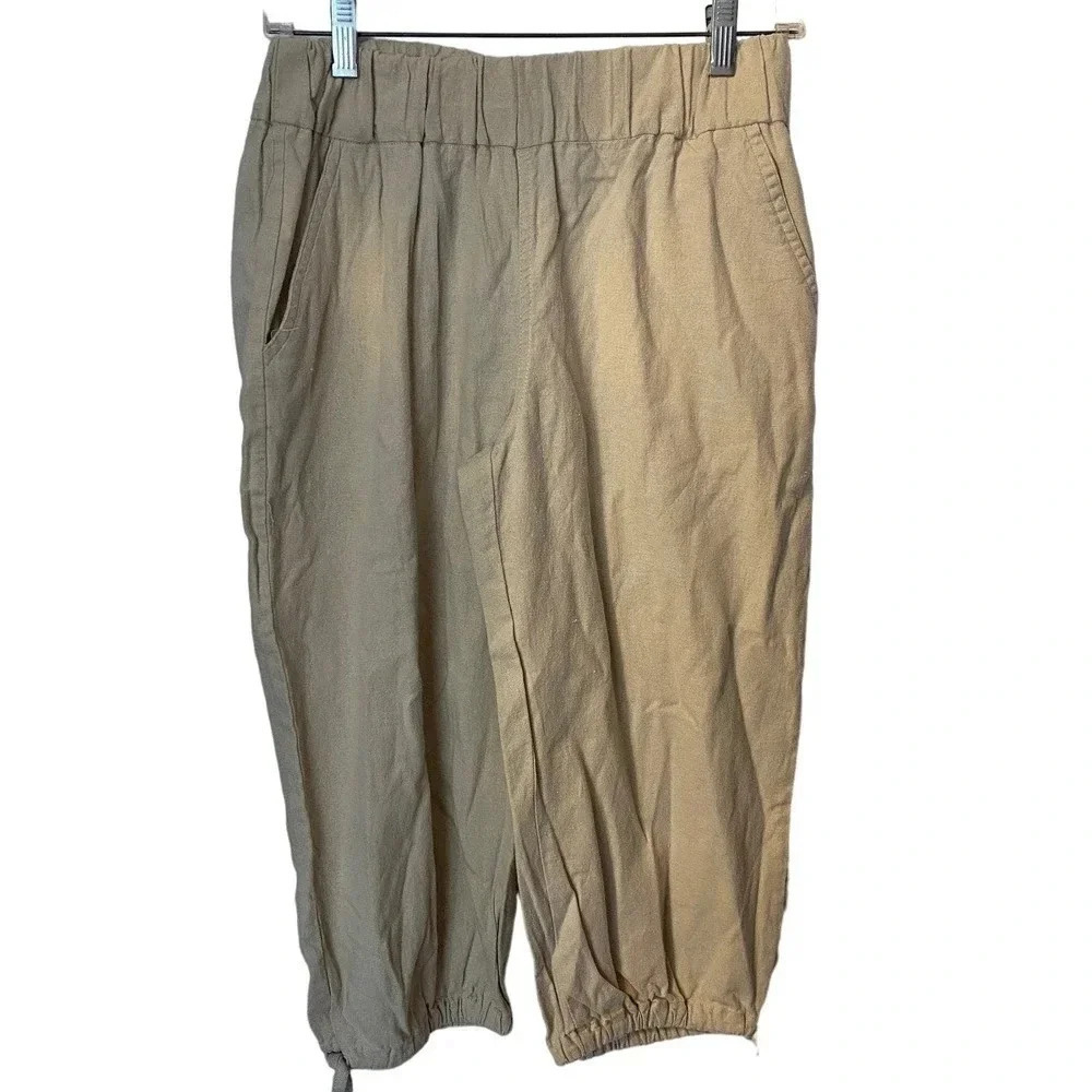 Metro Wear Linen Blend Casual Pull On Joggers Pants Women Size M Pockets